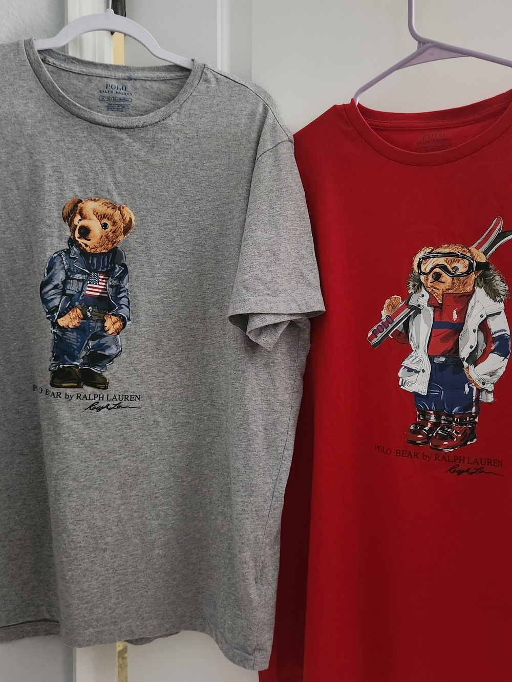 2 Polo by Ralph Lauren Mens XL Bear Graphic Tees - Gray & Red
